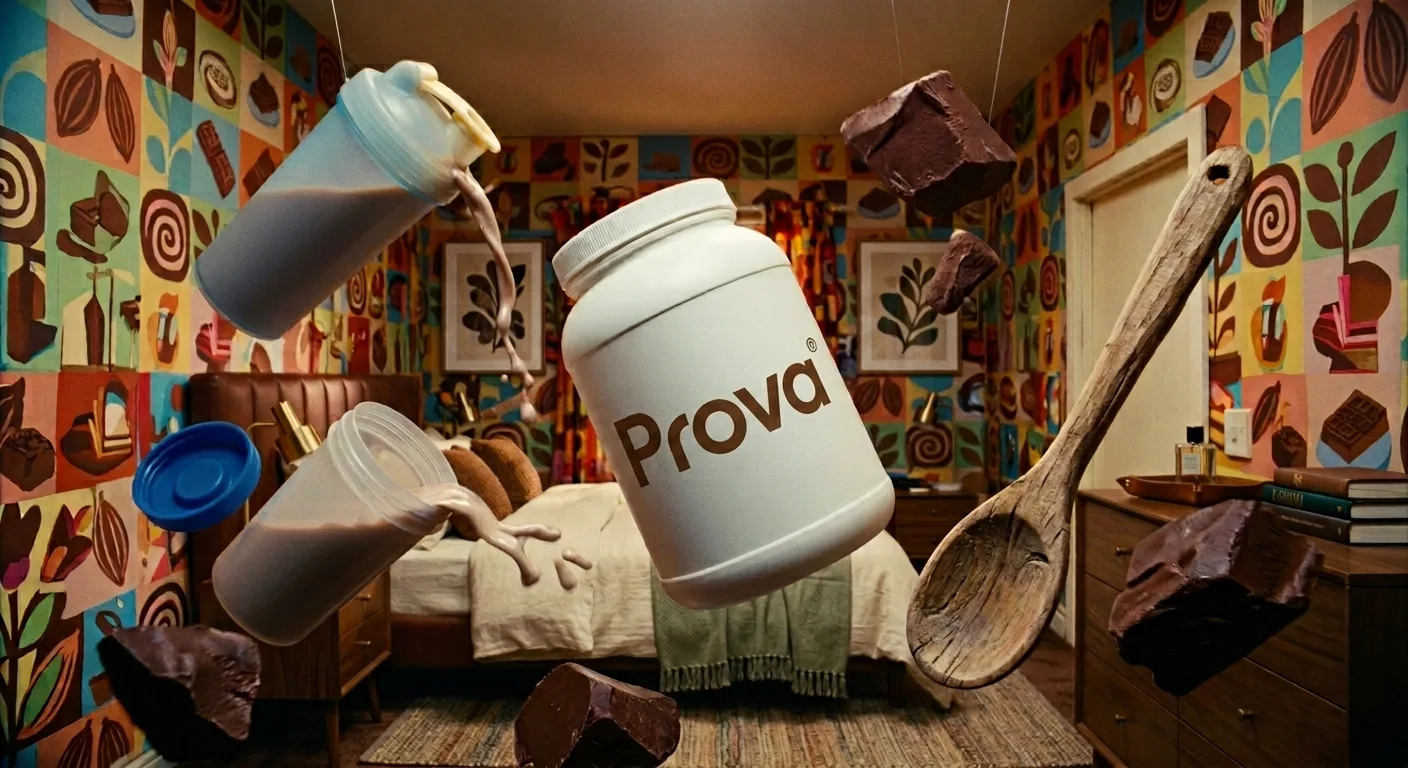 Shakers de Prova con batido de cacao en una recámara con papel tapiz de cacao